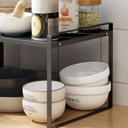 Countertop Organizer, Cupboard Stand Spice Rack, 13" Cabinet Pantry Shelf, Organization and Storage for Kitchen Bathroom, Metal Plate Black