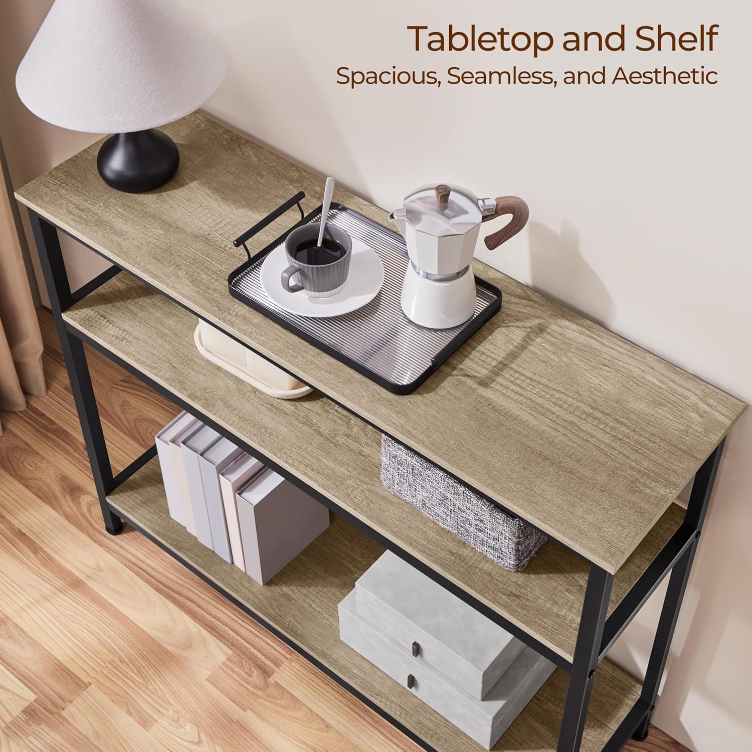 Yaheetech Entryway Table with Storage Shelves, 40 Inch Console Table with Metal Frame, Wood behind Couch Sofa Tables for Entryway, Living Room, Gray