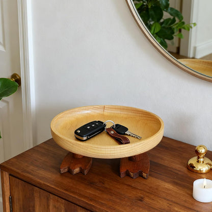 Wood Key Bowl for Entryway Table, Key Tray, Jewelry Tray, Valet Tray with 2 Cute Duck Feet, for Rings, Coins, Bracelets Watches