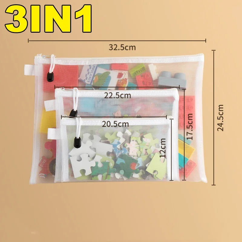 3/5/10Pcs Mesh Zipper File Bag Waterproof Moisture-Proof Zipper Folder Toy Storage Bag Storage Tools Cosmetic Organization Bag