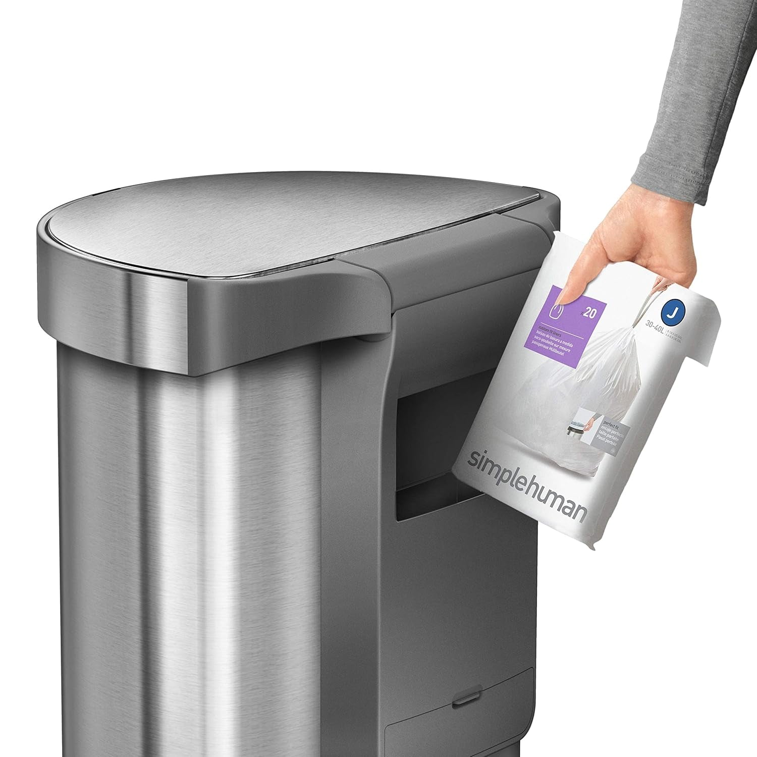 Simplehuman 45 Liter / 12 Gallon Semi-Round Automatic Sensor Trash Can, Brushed Stainless Steel