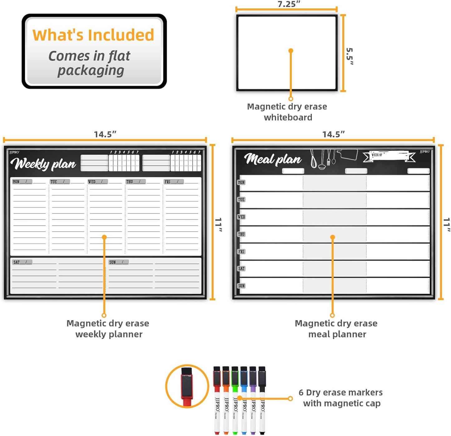 Magnetic Dry Erase Meal Planning Whiteboard for Refrigerator-Magnetic Weekly Planner for Fridge-One Bonus Notepad Whiteboard-Refrigerator Organizer with Weekly Planning Boards