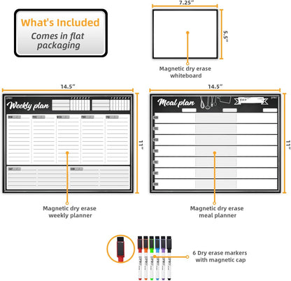 Magnetic Dry Erase Meal Planning Whiteboard for Refrigerator-Magnetic Weekly Planner for Fridge-One Bonus Notepad Whiteboard-Refrigerator Organizer with Weekly Planning Boards