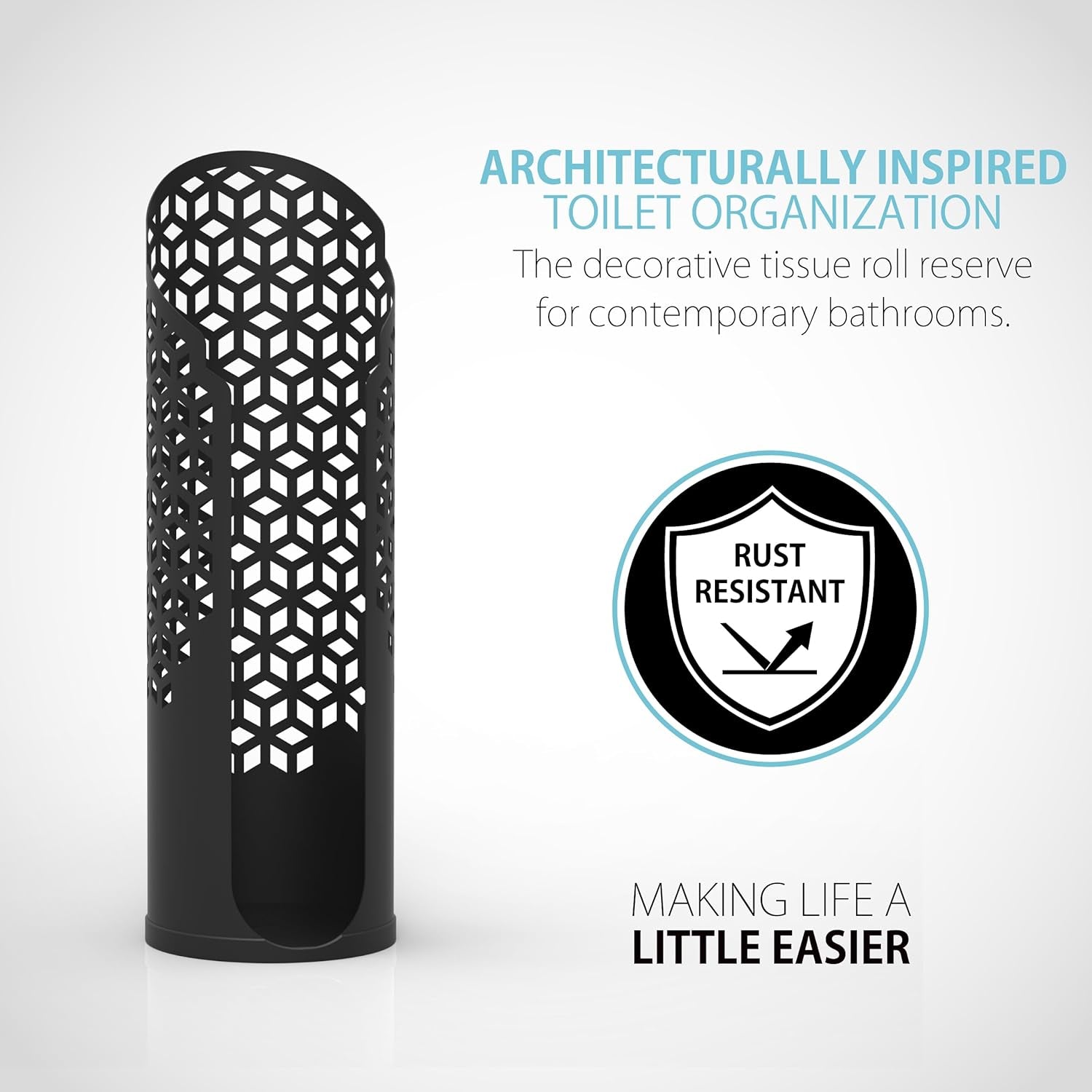 Rollo Hexacube: The Throne's Secret Stash - 4 Rolls of Softness in a Stylish Matte Black Fortress, No Tools Required for Your Bathroom's Royalty!