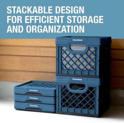 Collapsible Milk Crate, 25L Storage Crate, Holds 50 Lb, Obsidian | Organize Files, Groceries, and Gear in One Crate | Built-In Rails Hold Letter Folders, While the Frame Stacks Securely