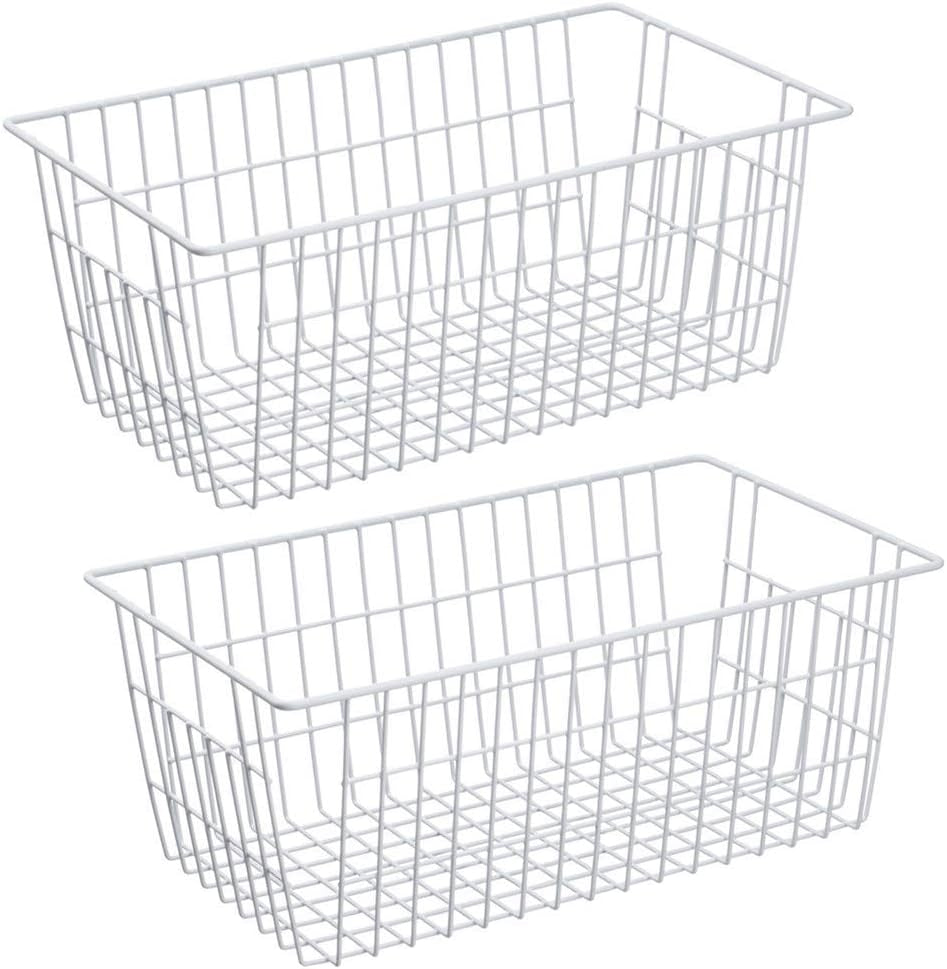 Freezer Baskets Wire Farmhouse Large Organizer Storage Bins Rack for Storage, Office, Bathroom, Pantry Organization with Handles-Set of 2, 15.7"