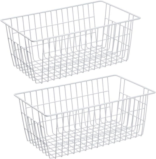 Freezer Baskets Wire Farmhouse Large Organizer Storage Bins Rack for Storage, Office, Bathroom, Pantry Organization with Handles-Set of 2, 15.7"
