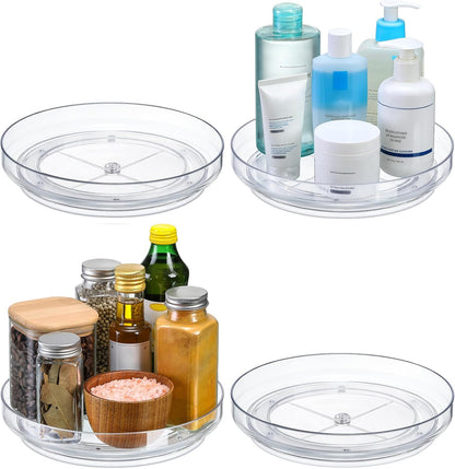 Set of 2 - 9-Inch Clear Acrylic Non-Skid Lazy Susan Turntable Organizers for Kitchen, Pantry, Refrigerator, Vanity, and Bathroom Storage