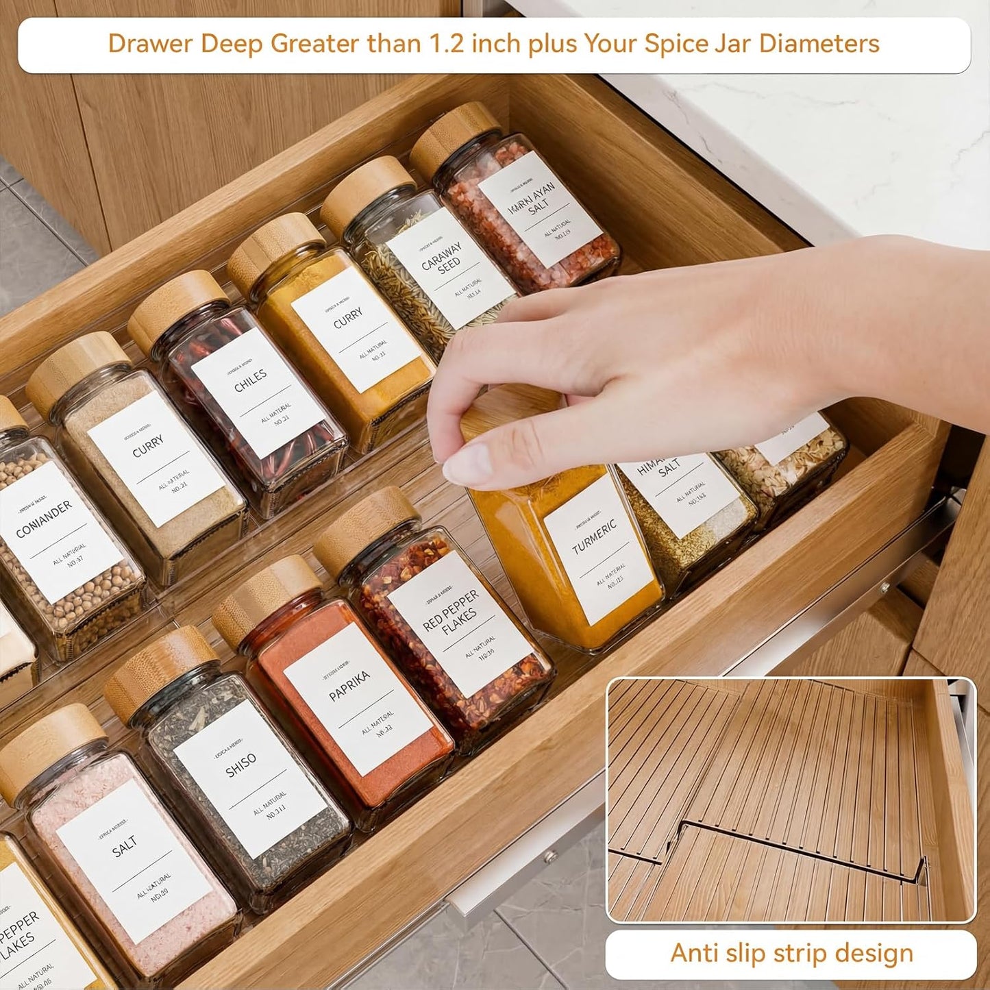 4 Pack Adjustable Spice Rack for Drawer- Expandable from 11" to 22" Expandable Spice Drawer Organizer 4 Tiers Acrylic Seasoning Organizer Rack,Clear Spice Rack Tray for Spices,Condiment (4)