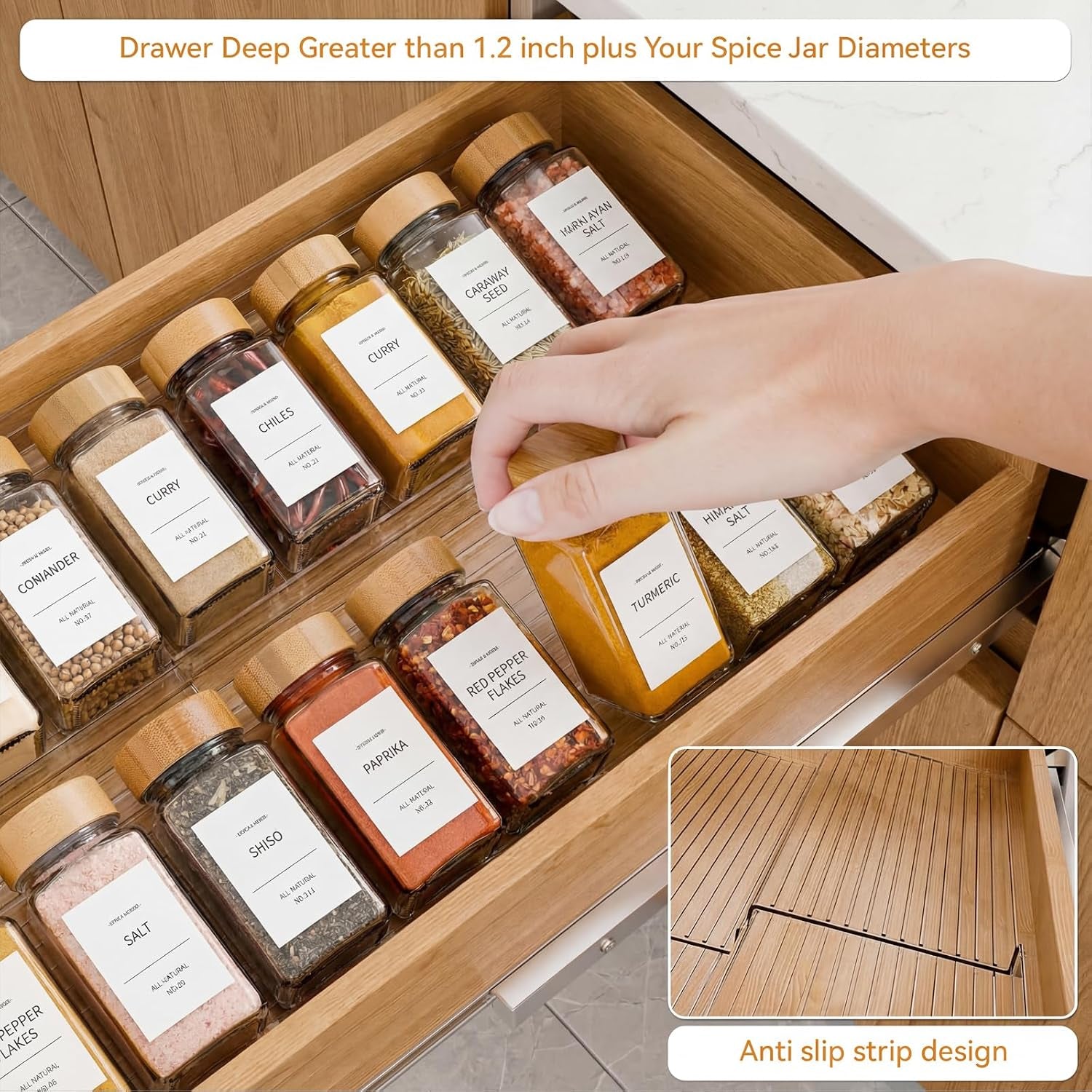 4 Pack Adjustable Spice Rack for Drawer- Expandable from 11" to 22" Expandable Spice Drawer Organizer 4 Tiers Acrylic Seasoning Organizer Rack,Clear Spice Rack Tray for Spices,Condiment (4)