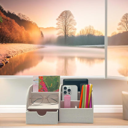 Multifunctional Leather Desk Organizer - Elegant Storage Solution for Pens, Business Cards, Mobile Phones, and Stationery, Beige