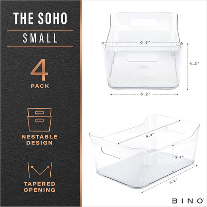 | Plastic Organizer Bins, Small - 4 Pack | the SOHO Collection | Multi-Use Plastic Bin | Pantry & Freezer Organizer Bin | Storage Containers | Bins for Home & Kitchen Org