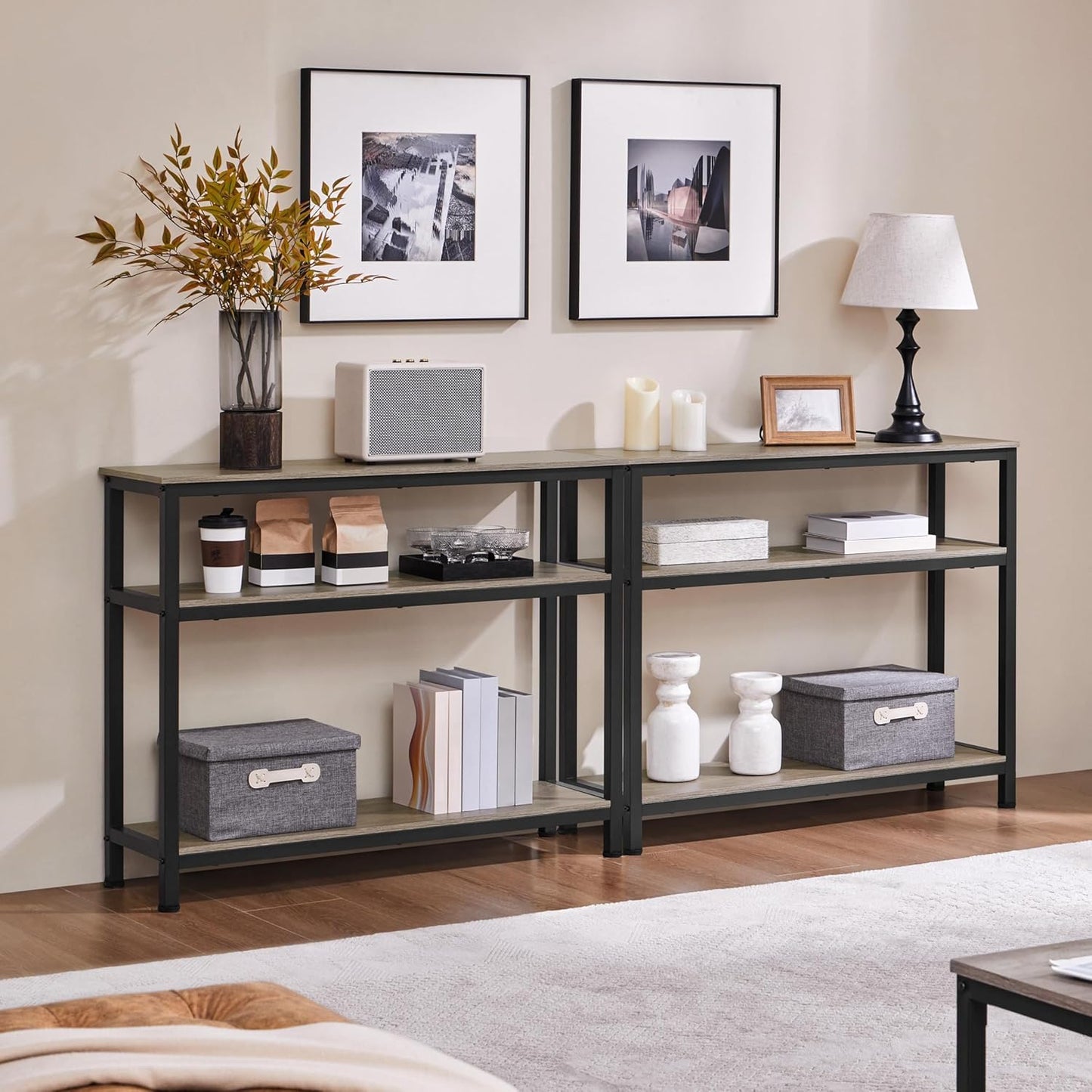 Yaheetech Entryway Table with Storage Shelves, 40 Inch Console Table with Metal Frame, Wood behind Couch Sofa Tables for Entryway, Living Room, Gray