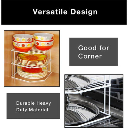 Maximize Your Kitchen Space with the Stylish 3-Tier White Corner Shelf Rack - 9 X 8 In.