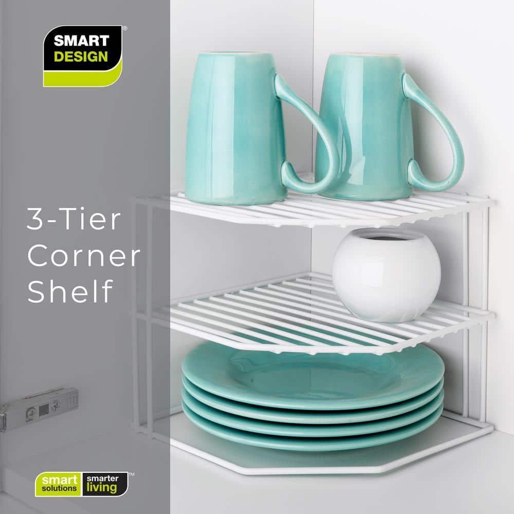 Maximize Your Kitchen Space with the Stylish 3-Tier White Corner Shelf Rack - 9 X 8 In.
