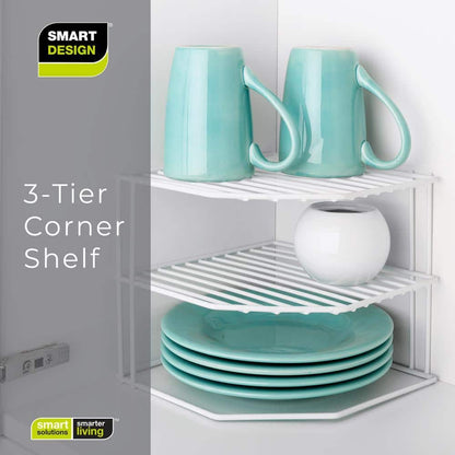 Maximize Your Kitchen Space with the Stylish 3-Tier White Corner Shelf Rack - 9 X 8 In.