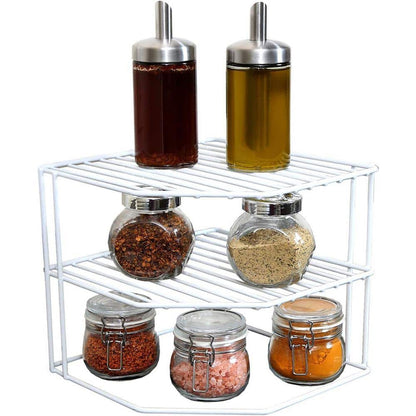 Maximize Your Kitchen Space with the Stylish 3-Tier White Corner Shelf Rack - 9 X 8 In.