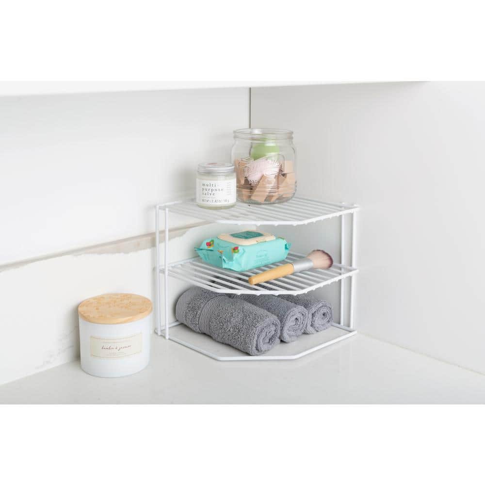 Maximize Your Kitchen Space with the Stylish 3-Tier White Corner Shelf Rack - 9 X 8 In.